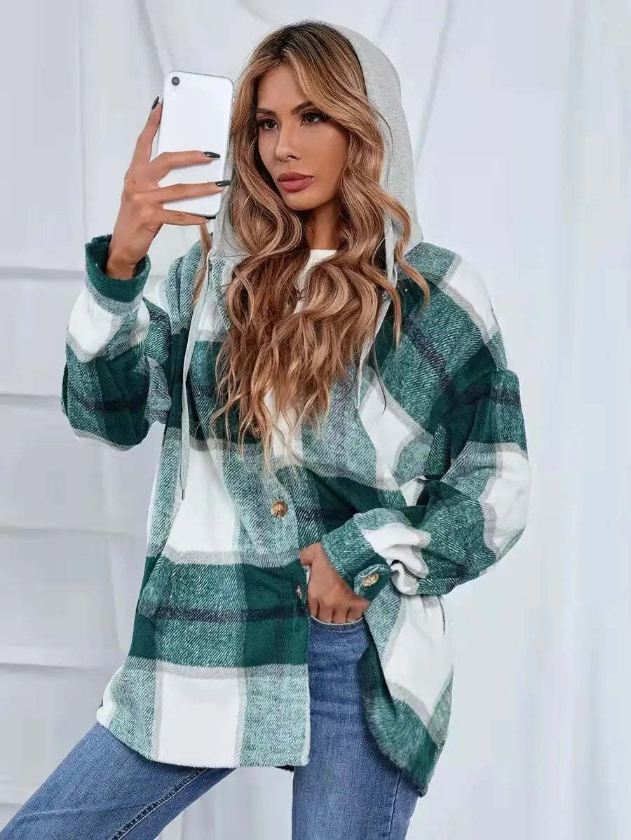 Women's Plaid Woolen Cardigan Coat