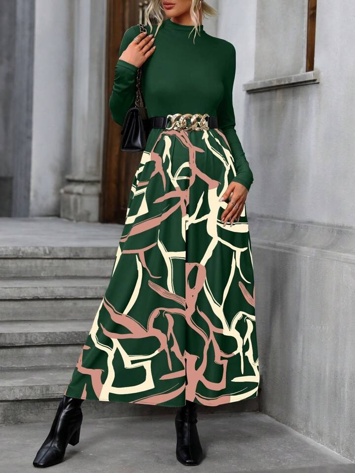 IbuduSexy Church Dresses for Women Maxi Dresses for Women 2024 Color Block Half-Sleeve Green