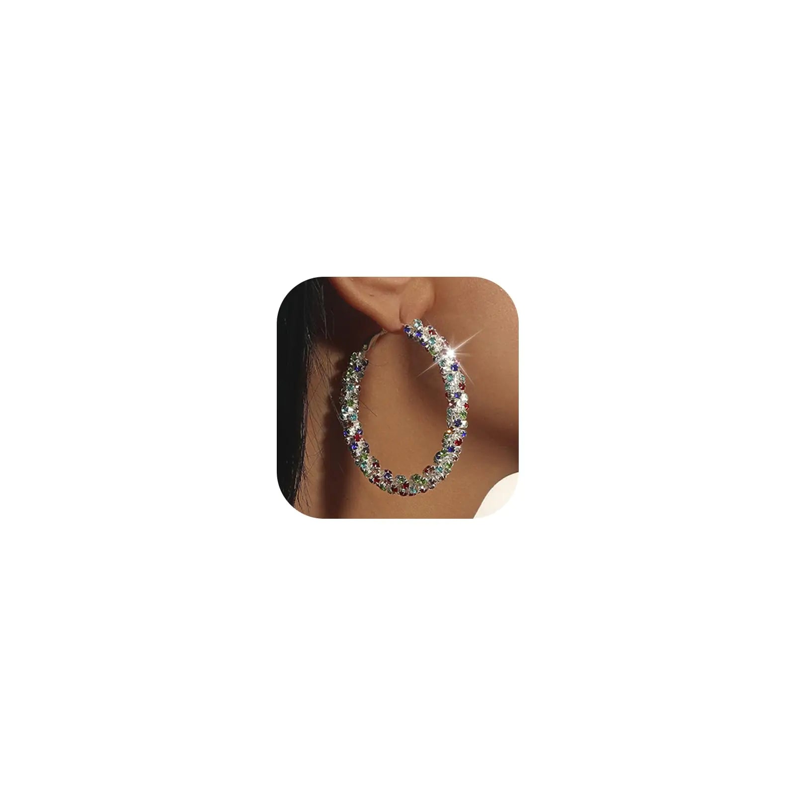 Rhinestone Earrings for Women Bling Hoop Earrings for Women Rhinestone Hoop Earrings Cystal Earrings Gold Silver Prom Earrings Big Hoop Earrings for Party Wedding Gifts for Bridal