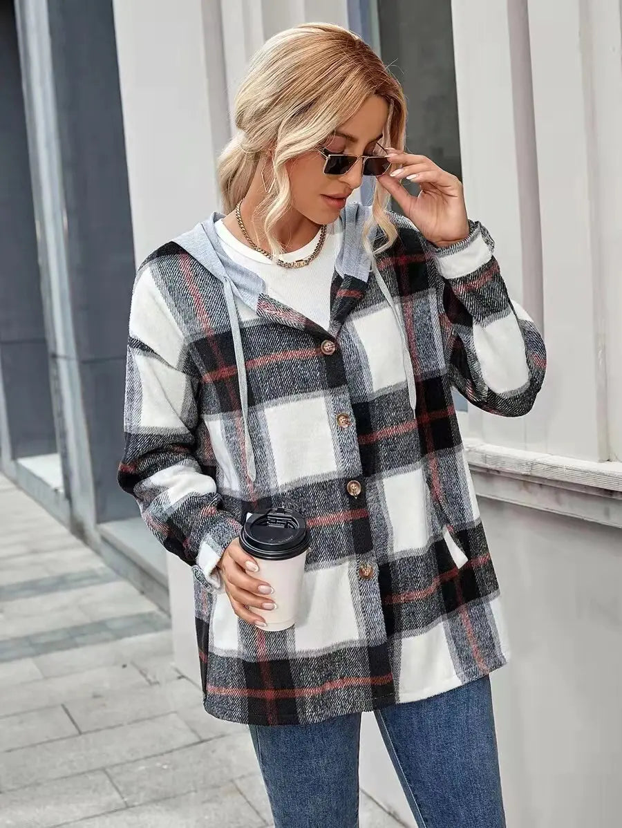 Women's Plaid Woolen Cardigan Coat