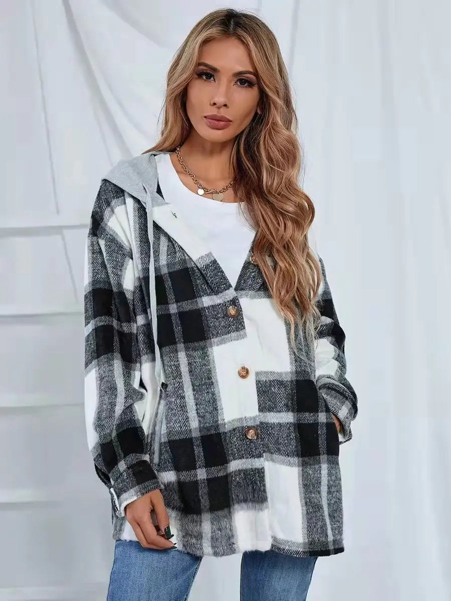 Women's Plaid Woolen Cardigan Coat