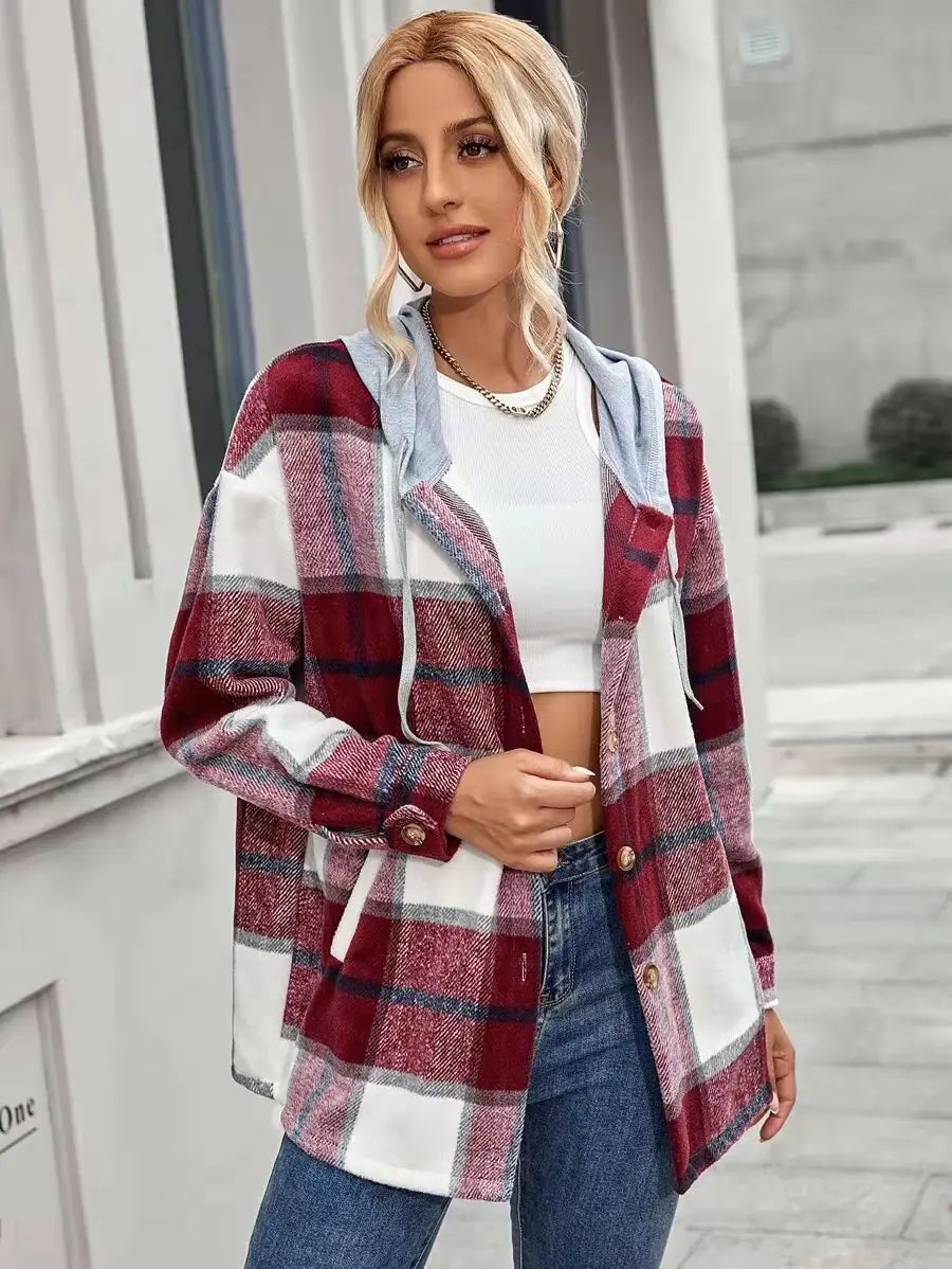 Women's Plaid Woolen Cardigan Coat