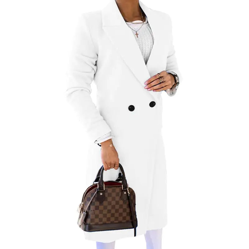 Women's Long Sleeve Lapel Button Woolen Coat