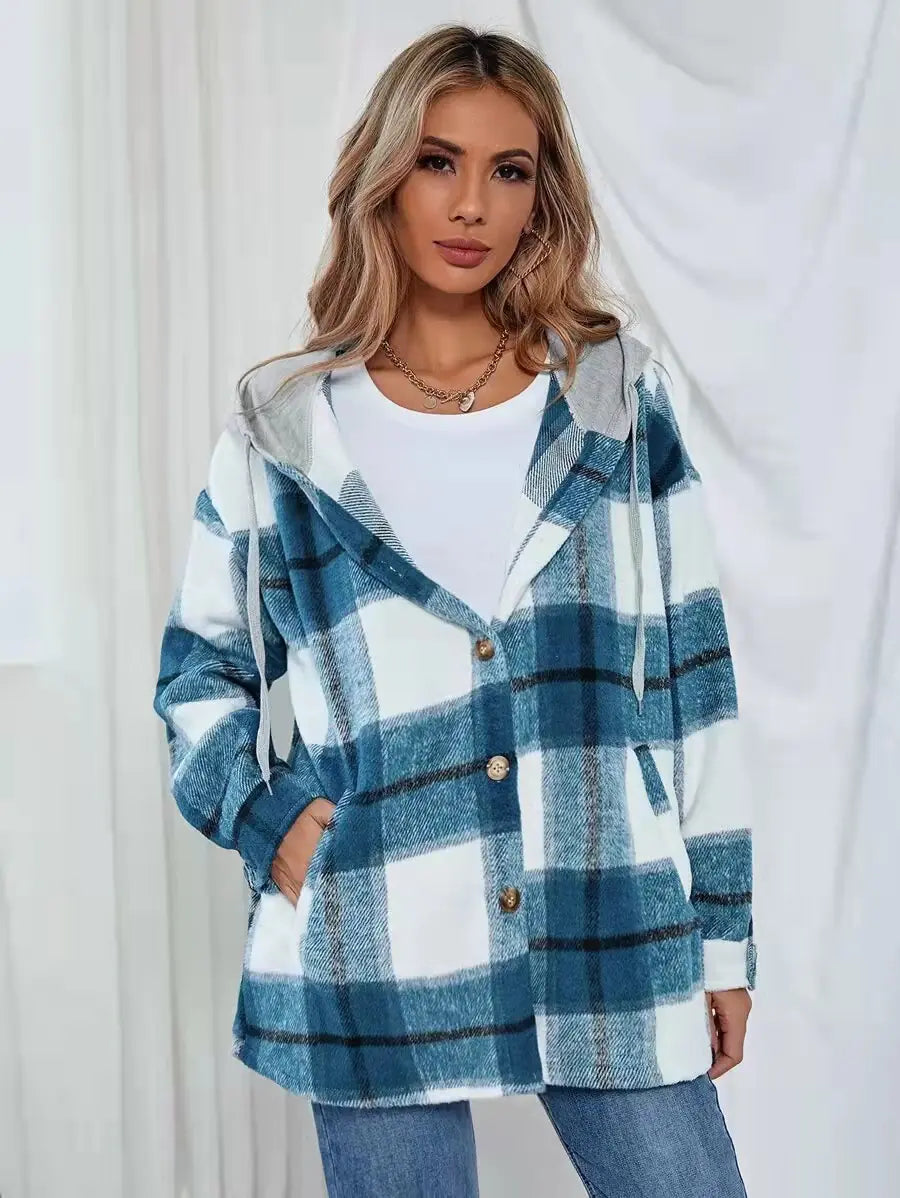 Women's Plaid Woolen Cardigan Coat