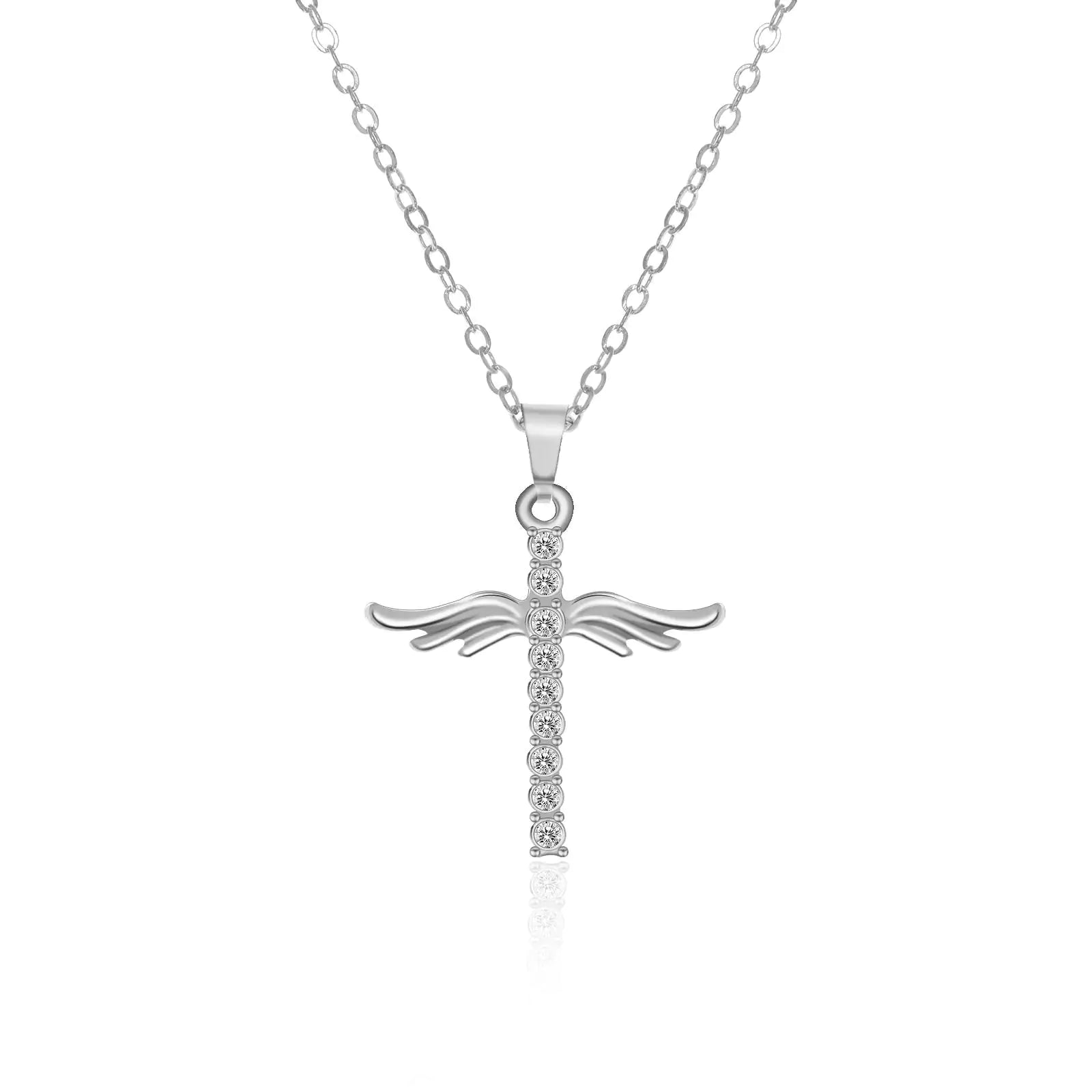 Angel Wings Cross Pendant Necklace For Woman With O Type Stainless Steel Chain Necklace Jewelry Gift